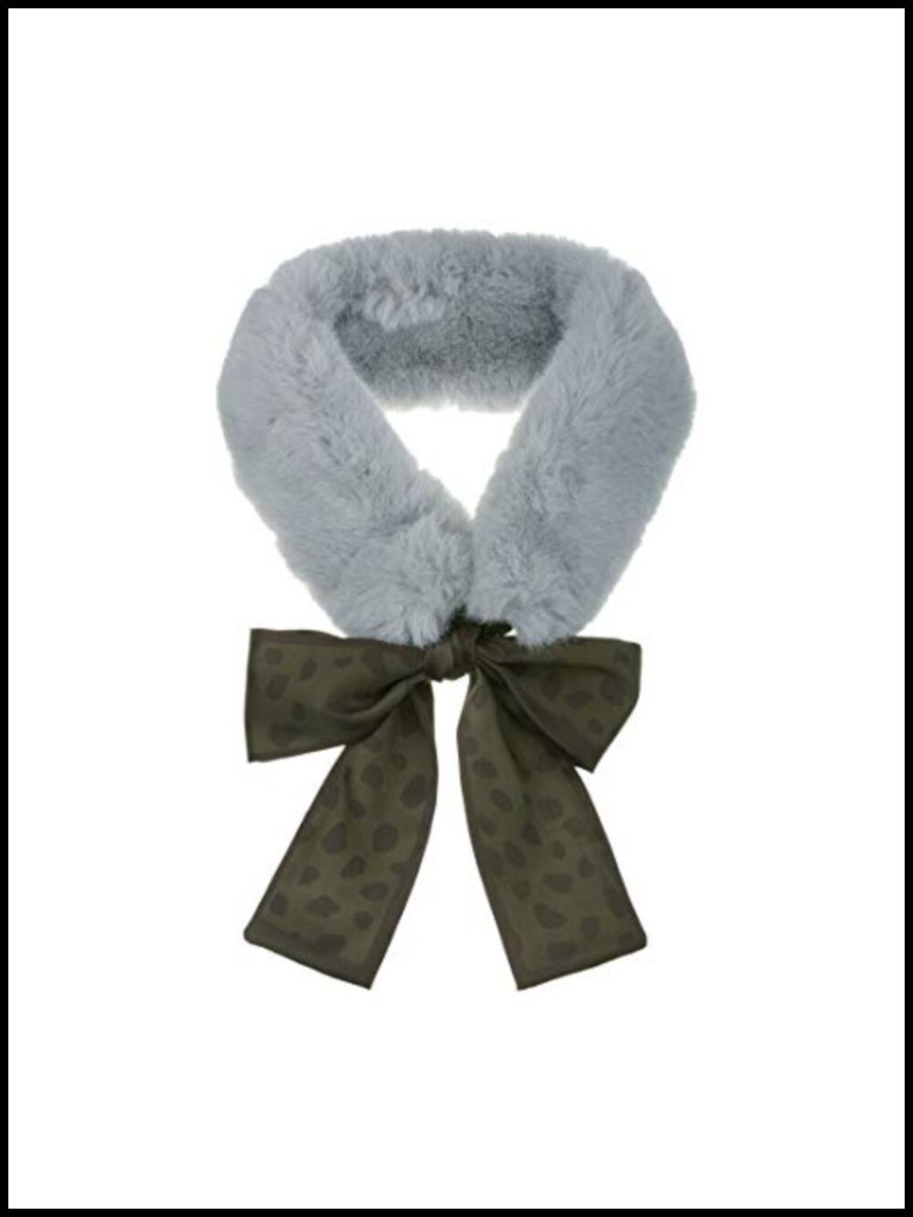 Faux Fur Collar Scarf with Leopard Ribbons Plush Winter Neck Scarf